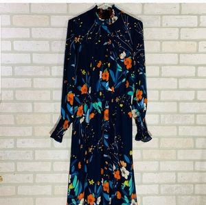 Nanette Lepore Navy Floral Print Midi Dress 12